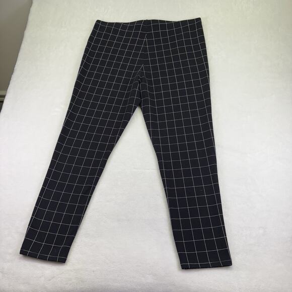 Express High Rise Ankle Pull On Ponte Knit Pants Black Window Pane Plaid Size XL - Picture 2 of 7
